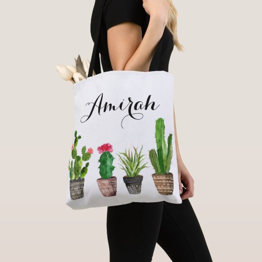 Boho Waterverf Succulenten Gepersonaliseerde Canva Tote Bag (Dichtbij)