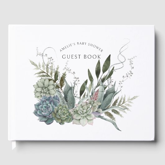 Boho Waterverf Succulents Baby shower Gastenboek (Voorkant)