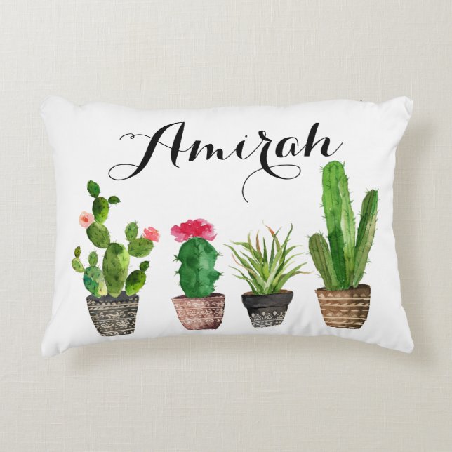 Boho Waterverf Succulents Custom Accent Pillow Accent Kussen (Voorkant)