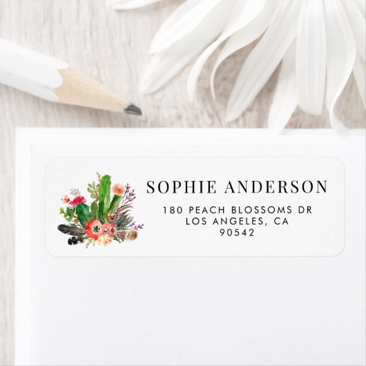 Boho Waterverf Succulents Floral Address Label (Insitu)