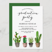 Boho Waterverf Succulents Graduation Party Kaart (Voorkant / Achterkant)