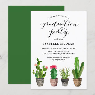 Boho Waterverf Succulents Graduation Party Kaart