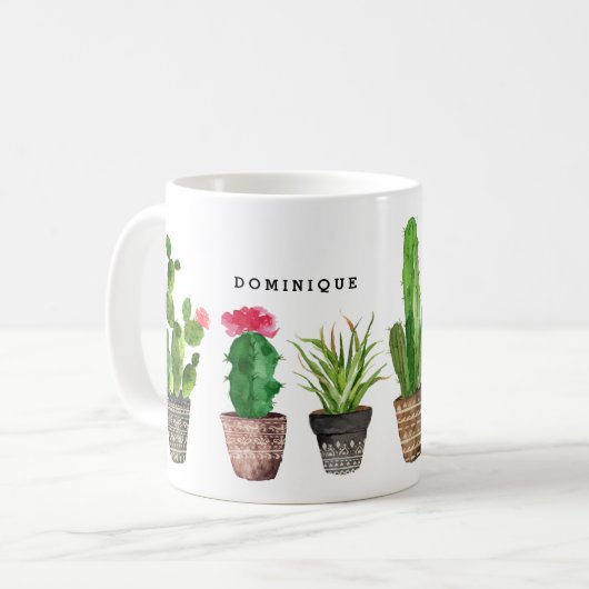 Boho Waterverf Succulents Patroon Gepersonaliseerd Koffiemok (Voorkant links)