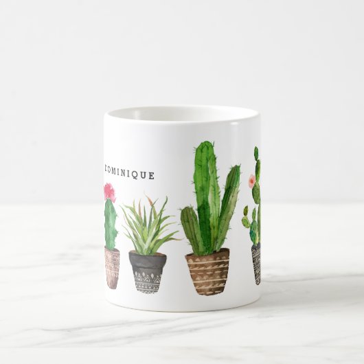 Boho Waterverf Succulents Patroon Gepersonaliseerd Koffiemok (Center)