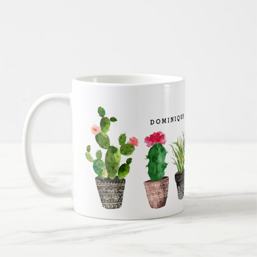 Boho Waterverf Succulents Patroon Gepersonaliseerd Koffiemok (Links)