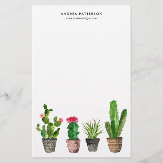 Boho Waterverf Succulents Personalized Briefpapier (Voorkant)