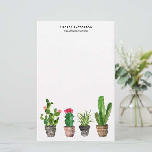 Boho Waterverf Succulents Personalized Briefpapier (Staand voorkant)