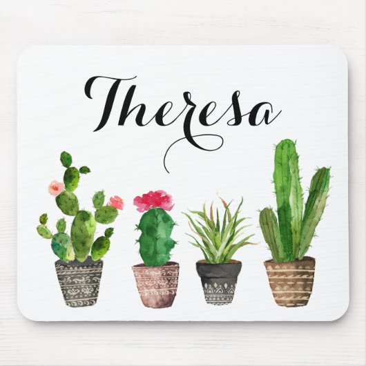 Boho Waterverf Succulents Personalized Muismat (Voorkant)