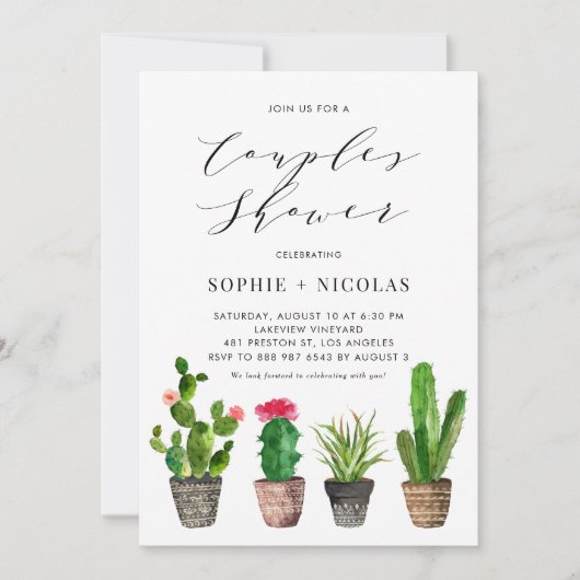 Boho Waterverf Succulents Summer Couples Shower Kaart (Voorkant)