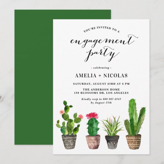 Boho Waterverf Succulents Summer Engagement Party Kaart (Voorkant / Achterkant)