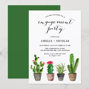 Boho Waterverf Succulents Summer Engagement Party Kaart