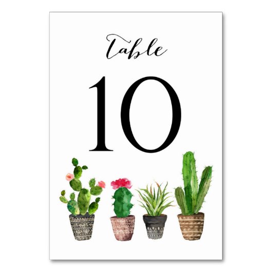 Boho Waterverf Succulents Table Numbers Card 10 Kaart (Voorkant)