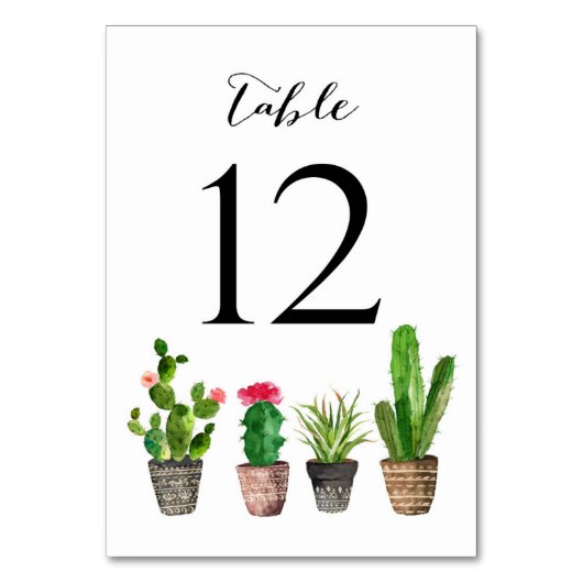 Boho Waterverf Succulents Table Numbers Card 12 Kaart (Voorkant)
