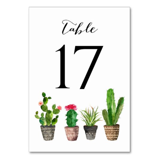 Boho Waterverf Succulents Table Numbers Card 17 Kaart (Achterkant)