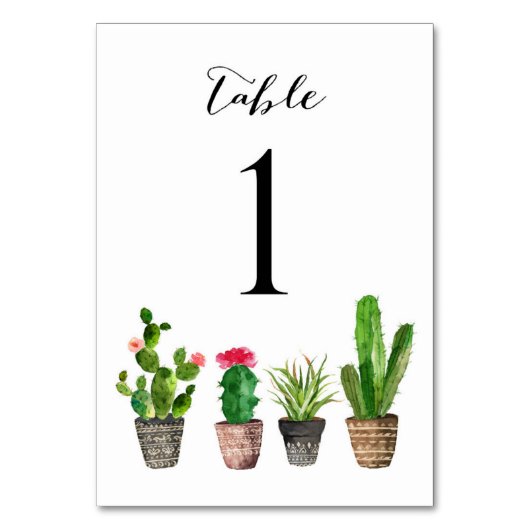 Boho Waterverf Succulents Table Numbers Card 1 Kaart (Voorkant)
