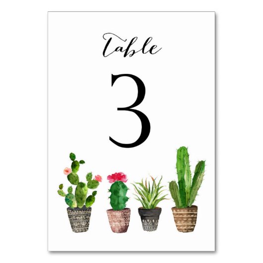 Boho Waterverf Succulents Table Numbers Card 3 Kaart (Achterkant)