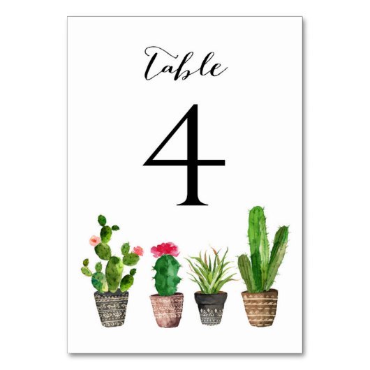 Boho Waterverf Succulents Table Numbers Card 4 Kaart (Voorkant)