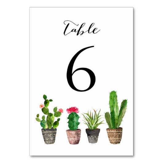 Boho Waterverf Succulents Table Numbers Card 6 Kaart (Voorkant)