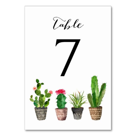 Boho Waterverf Succulents Table Numbers Card 7 Kaart (Voorkant)