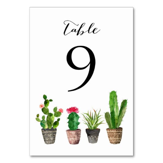 Boho Waterverf Succulents Table Numbers Card 9 Kaart (Voorkant)