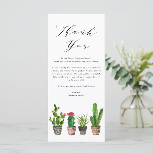 Boho Waterverf Succulents Wedding Bedankt (Staand voorkant)