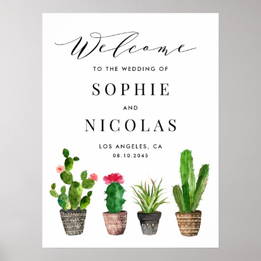 Boho Waterverf Succulents Welcome Wedding Sign Poster (Voorkant)