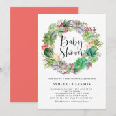 Boho Waterverf Succulents Wreator Baby shower Kaart (Voorkant / Achterkant)