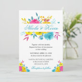 Boho Waterverf Summer Flowers Gold Lijst Wedding Kaart (Staand voorkant)