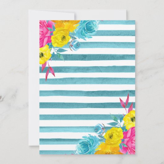 Boho Waterverf Summer Flowers Gold Lijst Wedding Kaart (Achterkant)