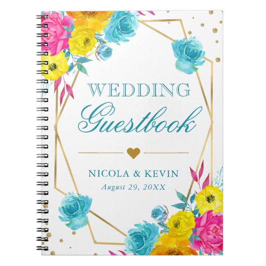 Boho Waterverf Summer Flowers Wedding Guestbook Notitieboek (Voorkant)