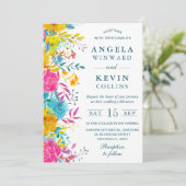 Boho Waterverf Summer Flowers Wedding Kaart (Staand voorkant)