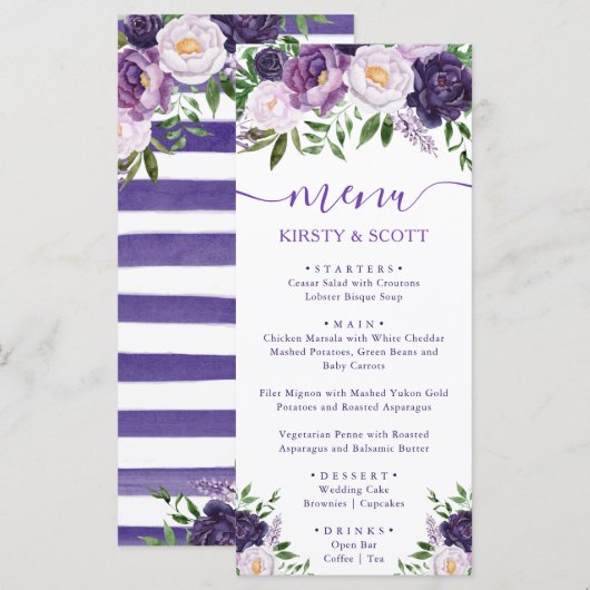 Boho Waterverf Summer Flowers Wedding Menu (Voorkant / Achterkant)