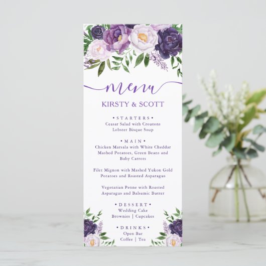Boho Waterverf Summer Flowers Wedding Menu (Staand voorkant)
