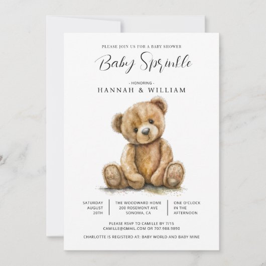 Boho Waterverf Teddy Bear Baby shower Kaart (Voorkant)