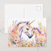 Boho Waterverf tedere eenhoorn en Baby in Flower Briefkaart (Voorkant / Achterkant)