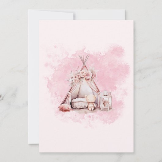 Boho Waterverf teepee tent Sleepover Party Kaart (Achterkant)