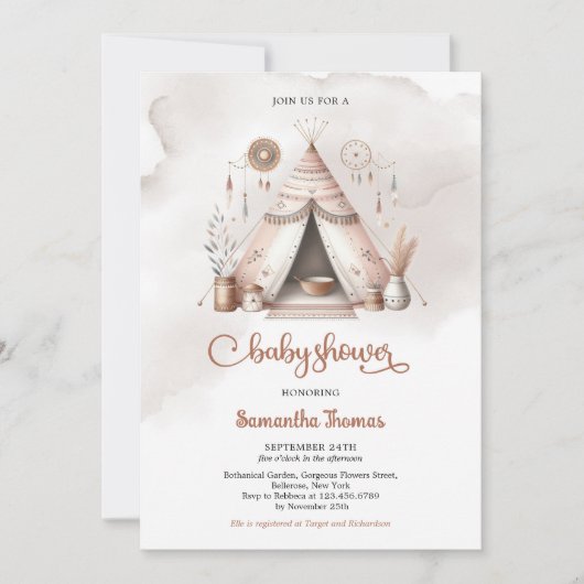 Boho waterverf tent genderneutraal ivoor roestig kaart (Voorkant)