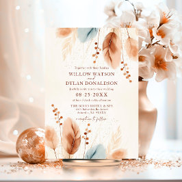 Boho Waterverf Terracotta Beige Blauw Pampasgras Kaart