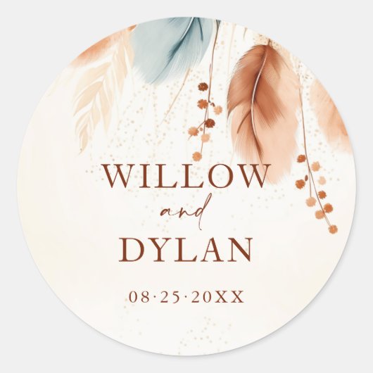 Boho Waterverf Terracotta Beige Blauw Pampasgras Ronde Sticker (Voorkant)