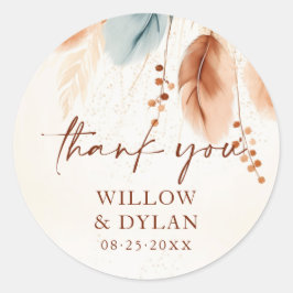 Boho Waterverf Terracotta Pampas Grass Bedankt Ronde Sticker