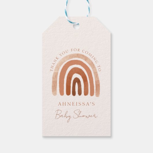 Boho Waterverf Terracotta Rainbow Baby shower Cadeaulabel (Achterkant)