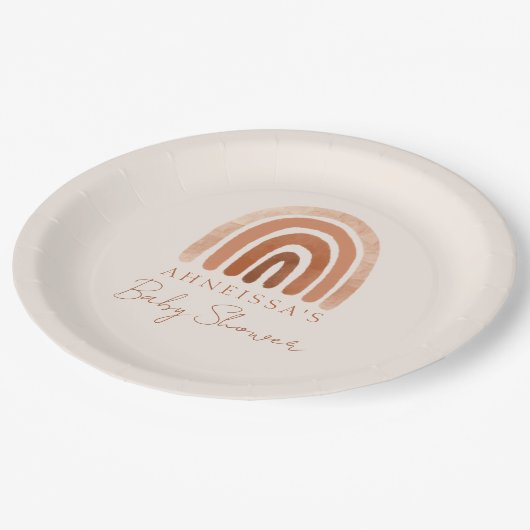 Boho Waterverf Terracotta Rainbow Baby shower Papieren Bordje (Gekanteld)