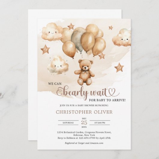 Boho waterverf terracotta teddybeer ballonnen kaart (Voorkant / Achterkant)