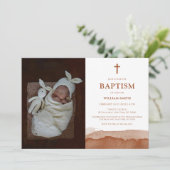 Boho Waterverf Terracotta Woestijn Foto Doop Kaart (Staand voorkant)