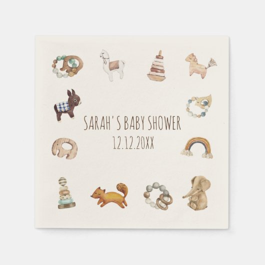 Boho Waterverf Toys Baby shower Napkins Servet (Voorkant)
