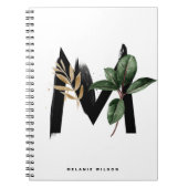 Boho Waterverf Tropical Leaves Letter M Monogram Notitieboek (Voorkant)
