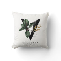Boho Waterverf Tropical Leaves Letter v Monogram