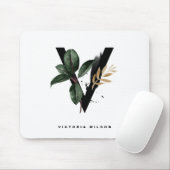 Boho Waterverf Tropical Leaves Letter v Monogram Muismat (Met muis)