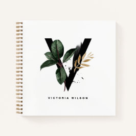 Boho Waterverf Tropical Leaves Letter v Monogram Notitieboek