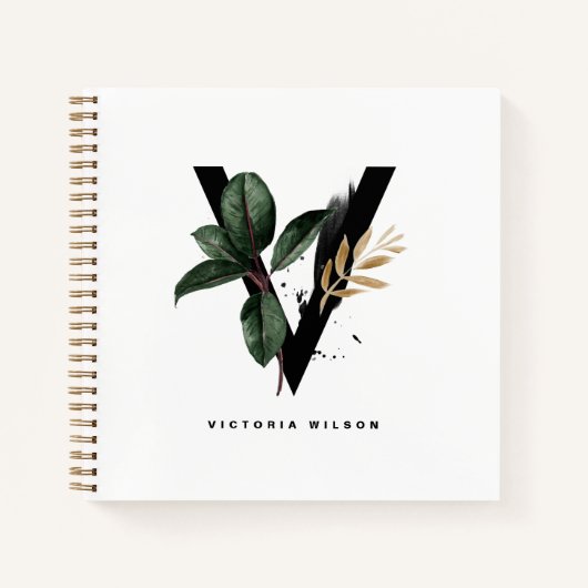 Boho Waterverf Tropical Leaves Letter v Monogram Notitieboek (Voorkant)